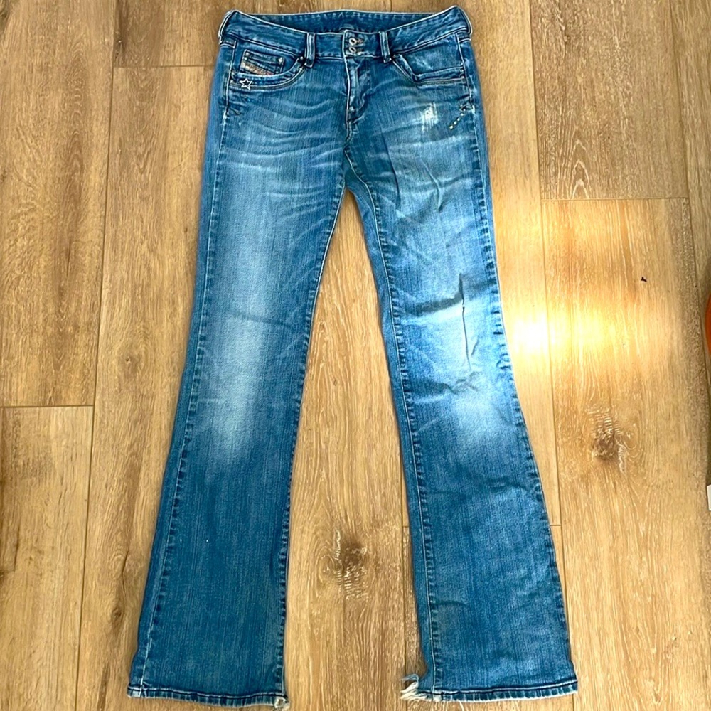 Distressed Diesel Industry Bootcut Jeans